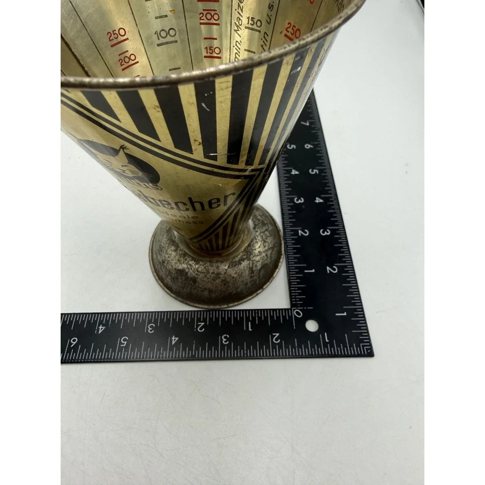 Vintage Luchs Messbecher German Tin Measuring Cup Art Deco Gold Black Lynx Logo